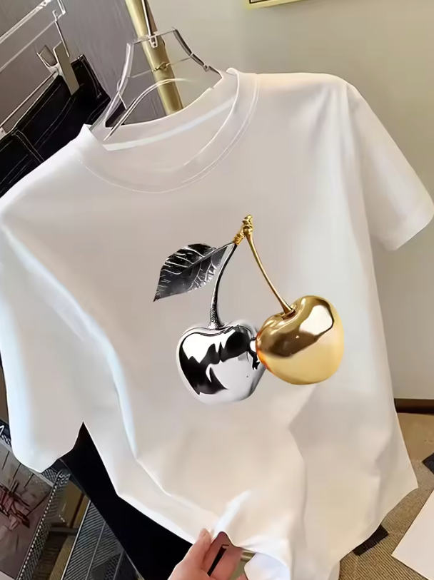 T-Shirt Golden Cherry Printed