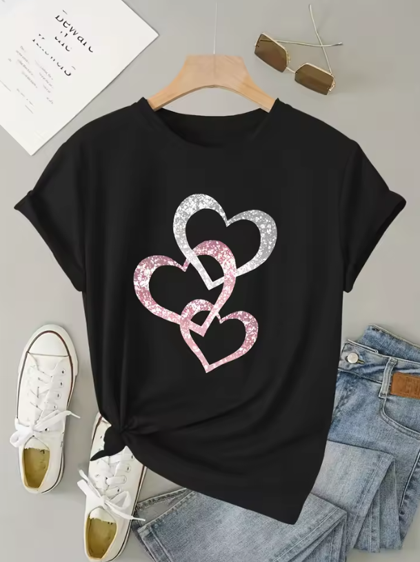 T-Shirt Heart Print Patterns Spring